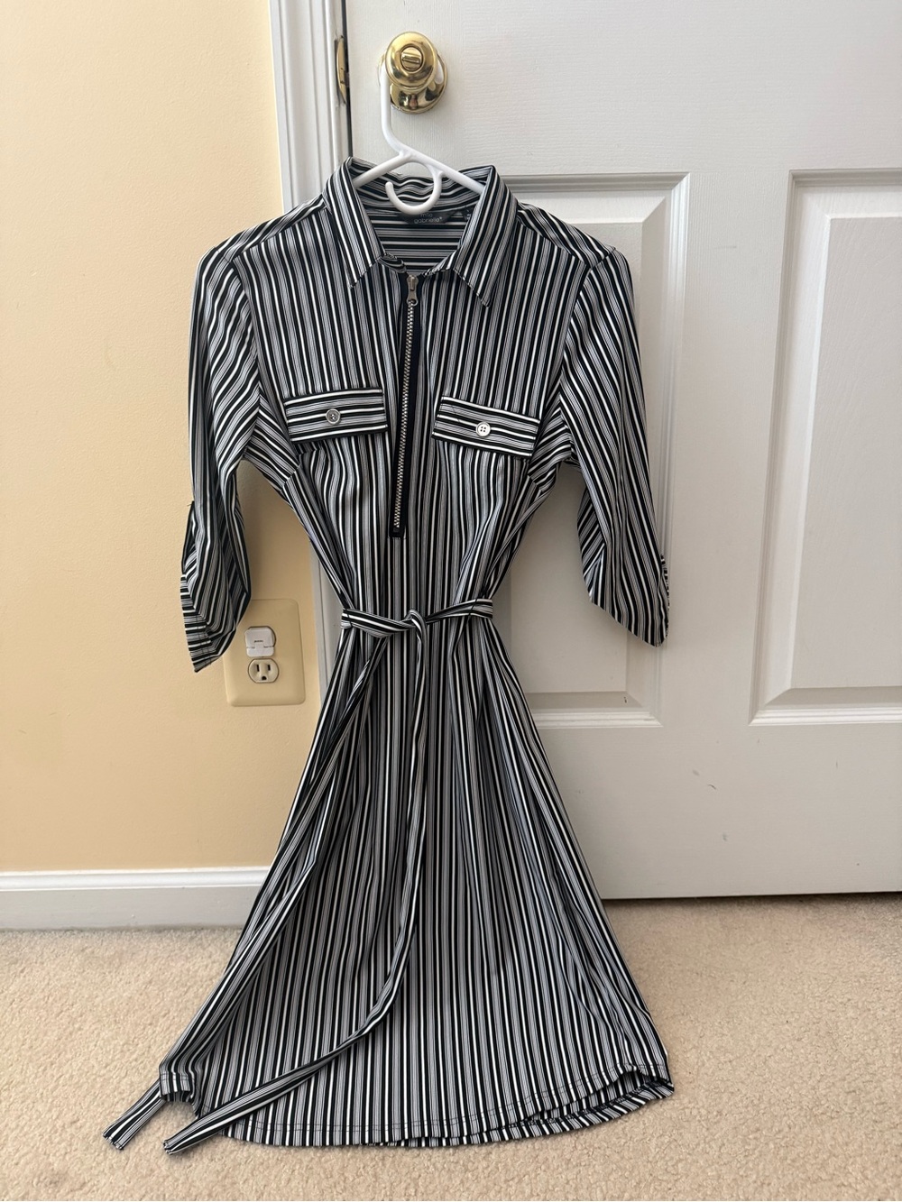 Mlle Gabrielle Black and White Striped Midi Shirt Dress